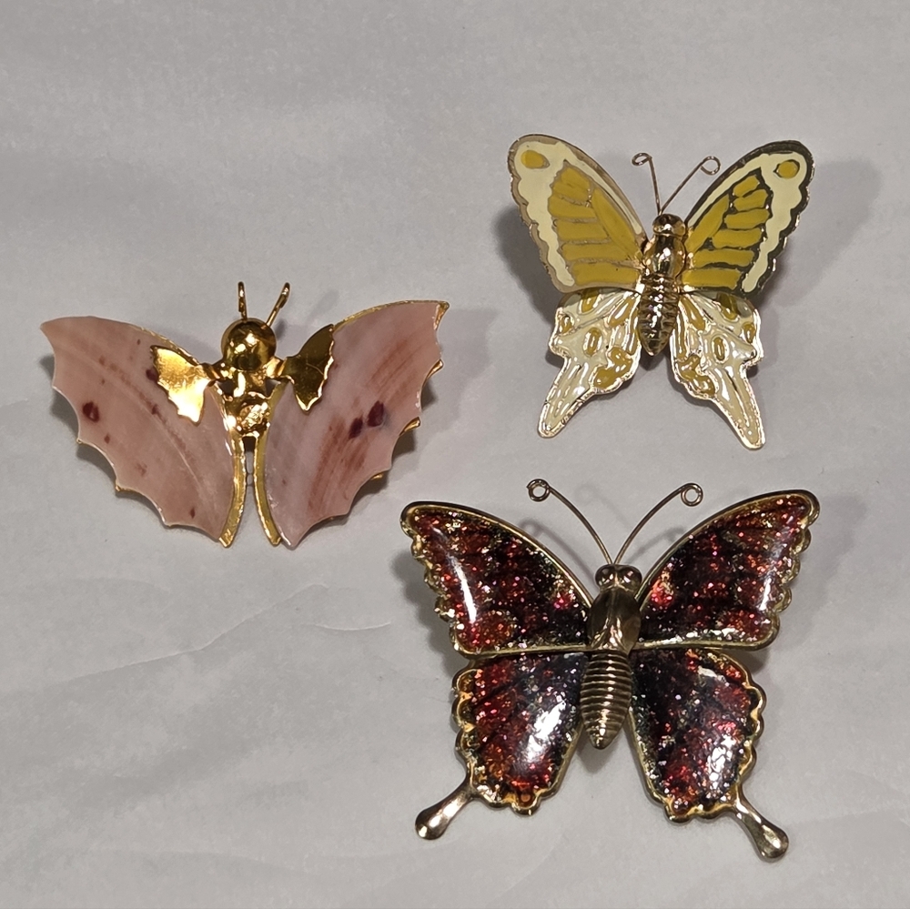 Vintage Lot Of 3 Butterfly Brooches